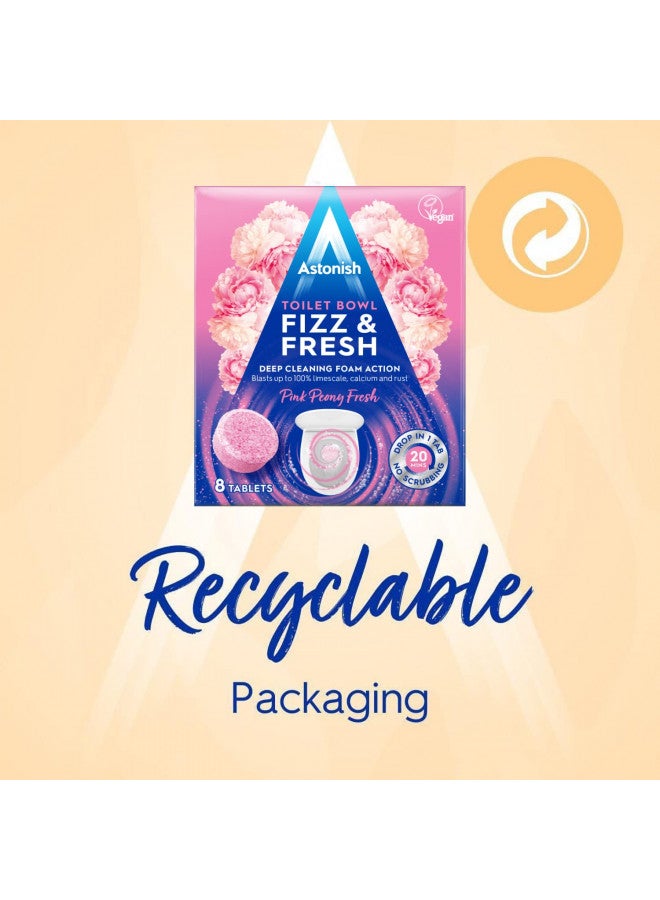 Astonish Astonish Foaming Pink Peony Toilet Bowl Cleaner - Deep Cleaning Limescale, Calcium & Rust - No Bottle, Removes Hard Stains - Box of 8 Tablets - Image 4