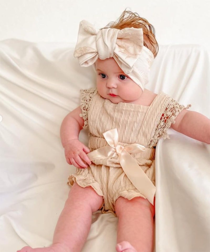 Douhoow Infant Baby Girl Plaid Romper Baby Short Sleeve Pleated Romper Bodysuit Summer Spring Outfits (Pink light,3-6 Months) - Image 4