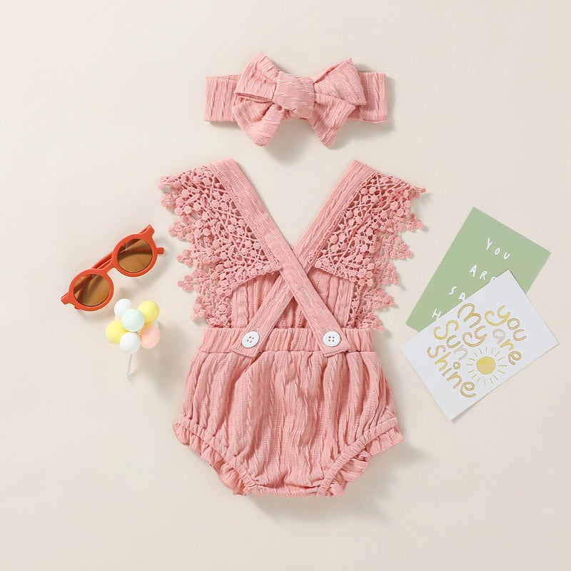 Douhoow Infant Baby Girl Plaid Romper Baby Short Sleeve Pleated Romper Bodysuit Summer Spring Outfits (Pink light,3-6 Months) - Image 3