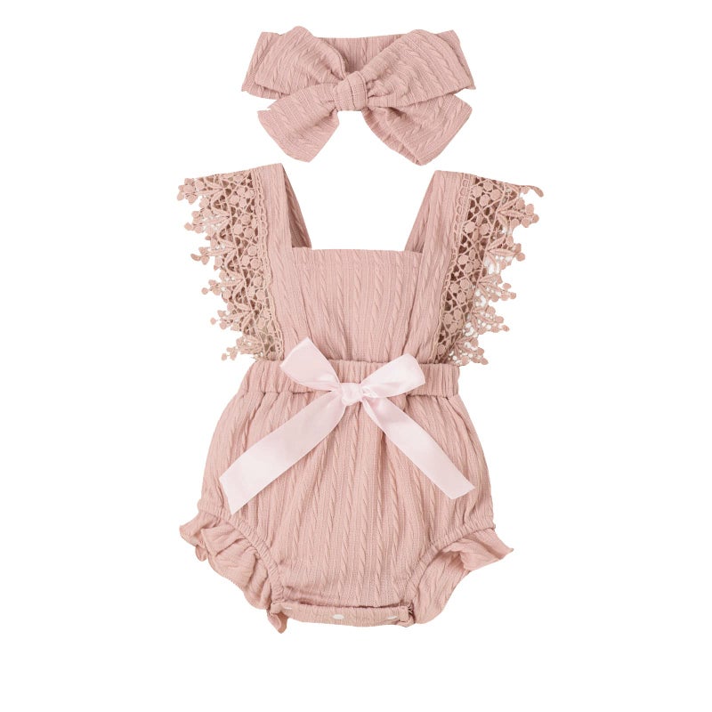 Douhoow Infant Baby Girl Plaid Romper Baby Short Sleeve Pleated Romper Bodysuit Summer Spring Outfits (Pink light,3-6 Months) - Image 1