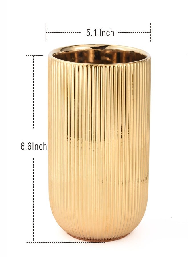 Satu Brown Utensil Holder, Ceramic Kitchen Gold Utensil Holder for Countertop,Cooking Utensil Crocks for Kitchen Counter 5.1 W x 6.6 H inches（stripes） - Image 3