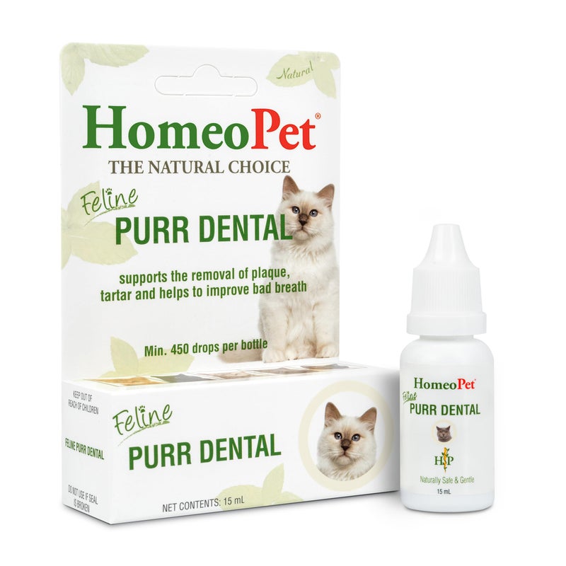 HomeoPet Feline Purr Dental, Safe and Natural Tooth and Dental Care for Cats, Cat Dental Care, 15 Milliliters - Image 1