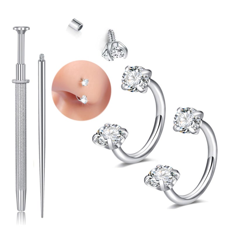 Longita 20g Horseshoe Nose Ring Double Gem Horse Shoe Nose Ring Hoop for Women Hypoallergenic Surgical Steel Half Helix Tragus Earring Hoops Lip Rings Labret Piercing Jewelry Septum Rings 20g - Image 1