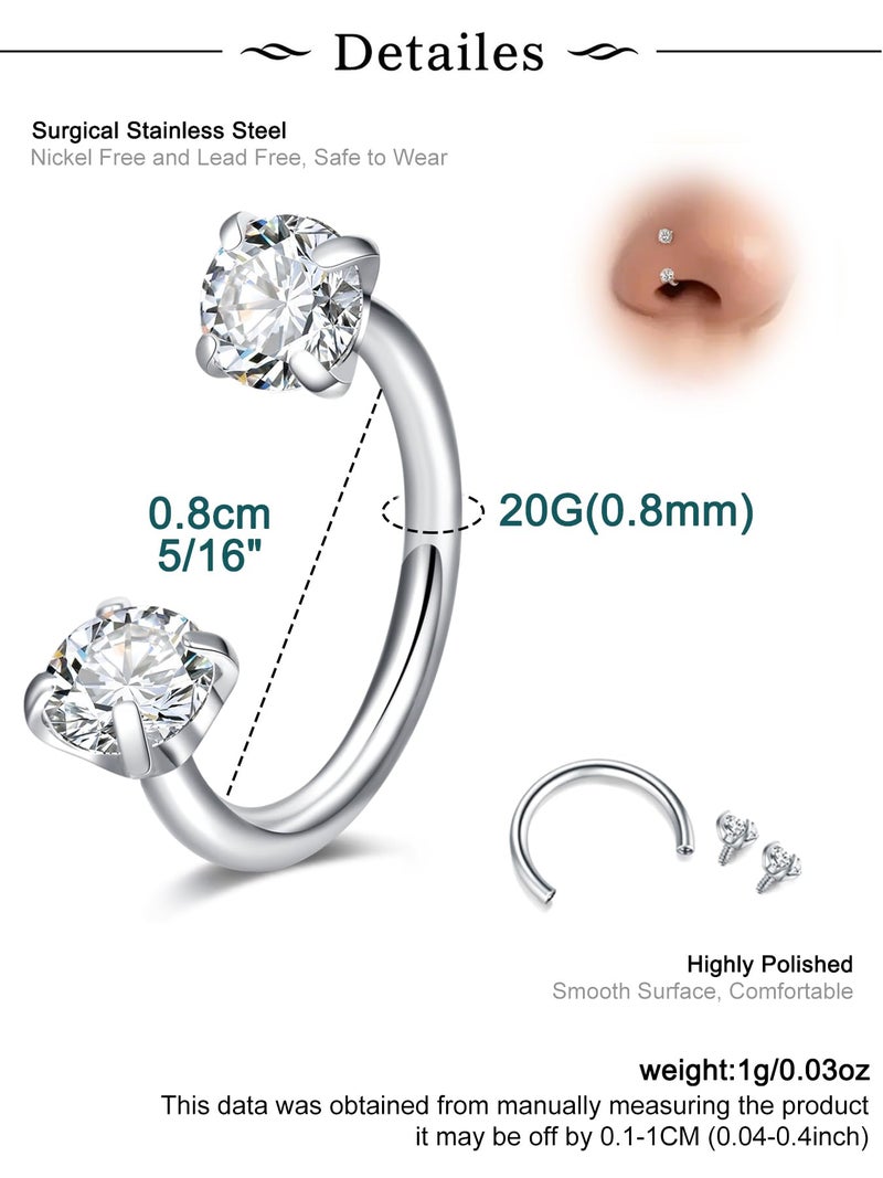 Longita 20g Horseshoe Nose Ring Double Gem Horse Shoe Nose Ring Hoop for Women Hypoallergenic Surgical Steel Half Helix Tragus Earring Hoops Lip Rings Labret Piercing Jewelry Septum Rings 20g - Image 2