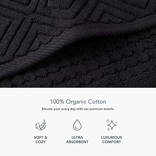 TexereSilk Texere 100% Organic Cotton Diamond Jacquard 700 GSM Luxury Bath Towel Sets - Ultra Soft and Absorbent Hotel and Spa Quality (Diamond, Black, 2 Bath & 2 Hand Towels) - Image 2