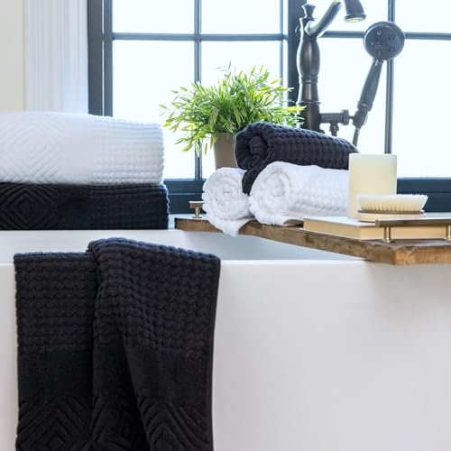 TexereSilk Texere 100% Organic Cotton Diamond Jacquard 700 GSM Luxury Bath Towel Sets - Ultra Soft and Absorbent Hotel and Spa Quality (Diamond, Black, 2 Bath & 2 Hand Towels) - Image 3