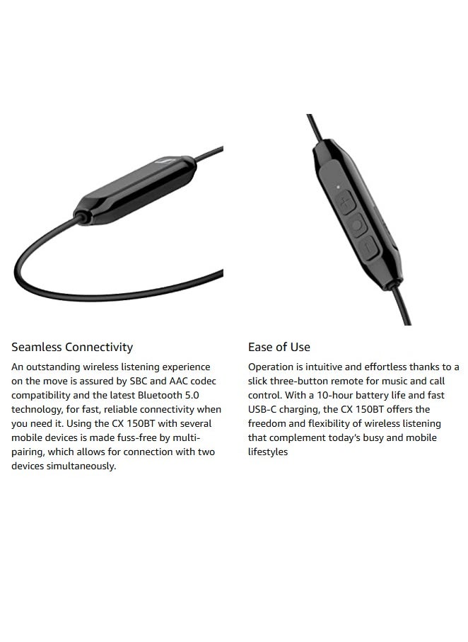 Sennheiser - Sennheiser CX 150BT Bluetooth 5.0 Wireless Headphone - 10-Hour Battery Life, USB-C Fast Charging, Two Device Connectivity - White - Image 1