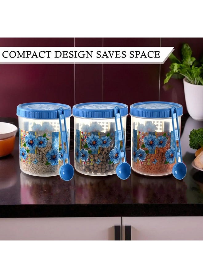 Kuber Industries - Kuber Industries (Set of 12) Storage Containers | 1000 ML Plastic Kitchen Jar with Spoon | Masala Box for Kitchen | Spice Boxes | Kitchen Container for Rice, Cereals, Snacks, Dry Fruits | Blue - Image 1