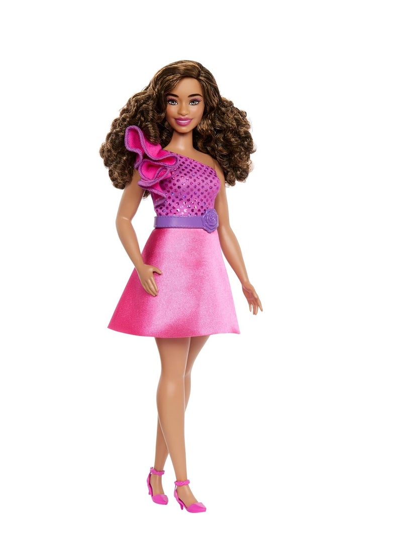Barbie Fashionistas Doll With Brown Hair And Pink Sparkly Dress - Image 1