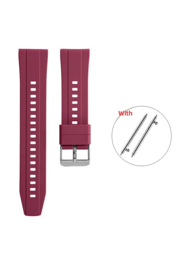 [ready Stock] Suitable For Huawei WatchGT4 Silicone Universal Watch Strap/gt2/gt3 With Quick Release Switch Earrings-Color:C5 Wine Red-silver Buckle-Specifications:20MM  - Image 1