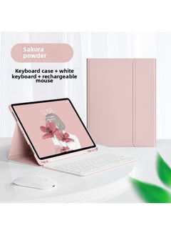 Bluetooth Keyboard Case For Ipad Pro 11 10.2 Air 4 Pencil Slot Mini 6 Leather Mouse Pad Protective Cover For Digital Computer-Color:Sakura Powder + White Keyboard + White Dual-mode Bluetooth Mouse-Applicable Model:Ipad10.2 (7/8/9th)/pro10.5/air3 Universal