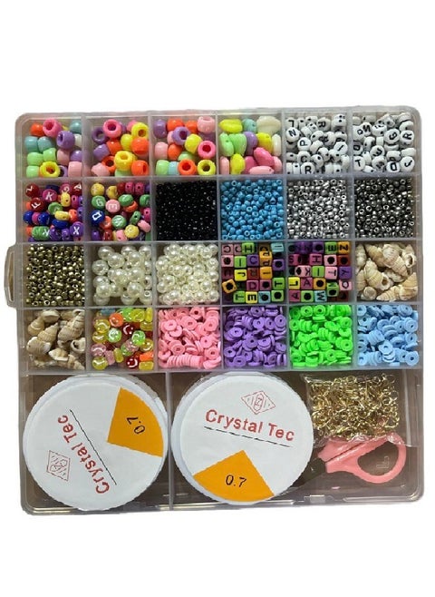 Glass Beads, 24 Slot Multicolor Baking Paint Beads Set Glass Beads Box Alphabet Pattern Beads for DIY Bracelets and Necklace