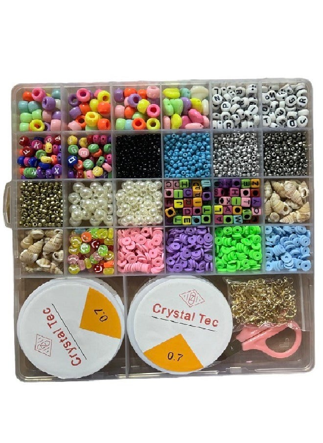 Generic Glass Beads, 24 Slot Multicolor Baking Paint Beads Set Glass Beads Box Alphabet Pattern Beads for DIY Bracelets and Necklace  - Image 1