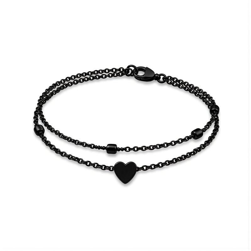 Black Heart Layered Anklets for Women Hypoallergenic No Fade Sensitive Skin Ankle Bracelet - Image 4