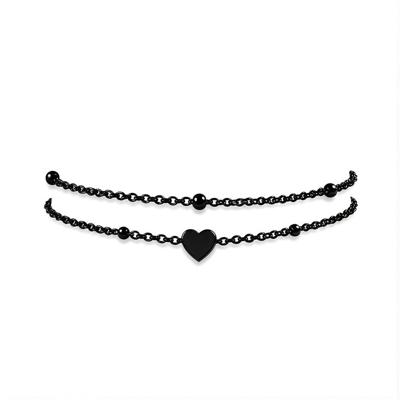Black Heart Layered Anklets for Women Hypoallergenic No Fade Sensitive Skin Ankle Bracelet - Image 1