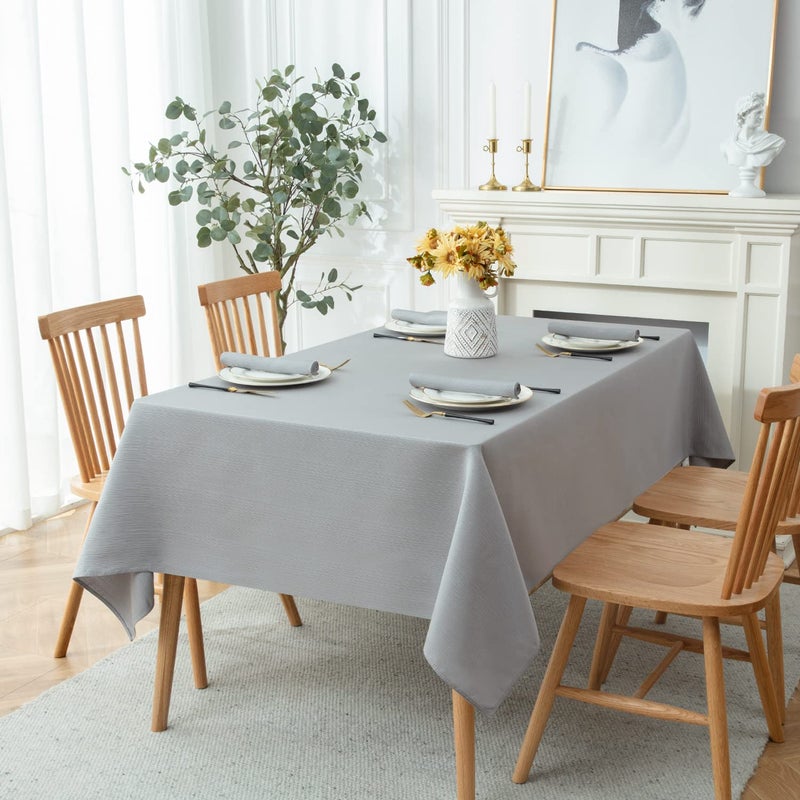 Softalker Jacquard Rectangle Tablecloth - Geometric Line Damask Table Covers Waterproof Stain Resistant Washable Polyester Table Cloths for Indoor & Outdoor(60 x 144 inch Light Grey) - Image 1