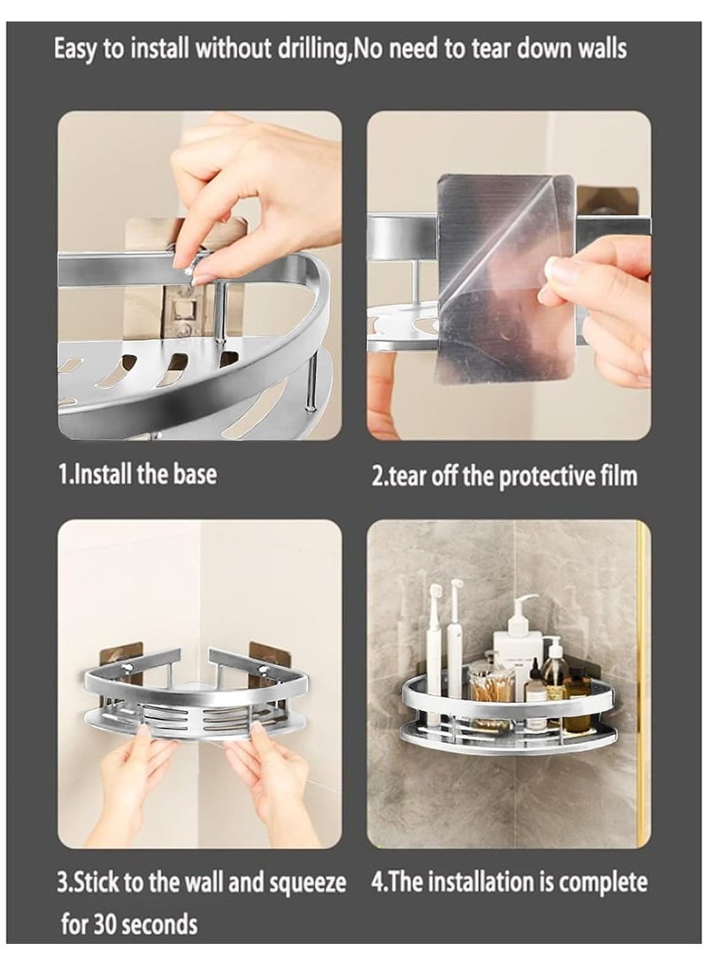 general Bathroom Corner Shower Shelf, 2 Piece Removable Storage Bathroom Organiser, No Drill Adhesive Bathroom Storage Basket, Wall Mounted Bathroom Basket Shelf - Image 3