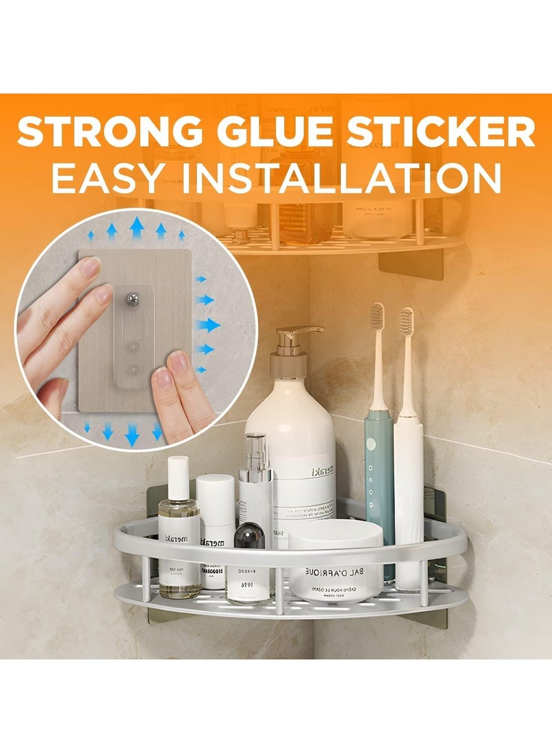 general Bathroom Corner Shower Shelf, 2 Piece Removable Storage Bathroom Organiser, No Drill Adhesive Bathroom Storage Basket, Wall Mounted Bathroom Basket Shelf - Image 5