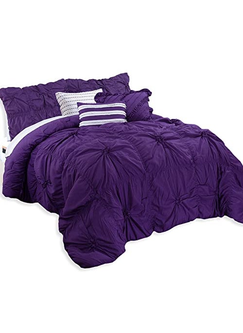 Elegant Comfort Elegant Comfort Amy 12Piece Oversized Comforter BedinaBag Including 6Piece Sheet Set Featuring Smart Pockets and Matching Decorative Pillows Amy 12PC Oversized Comforter Cali King Purple 