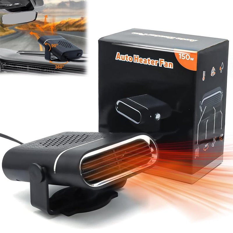 AVEDIA 2 in 1 Car Heater 150W 12V DC Portable Heater and Defogger Fan with 360 Free Rotary Adjustment Plugs into Cigarette Lighter for Quick Heating Defrosting and Defogging