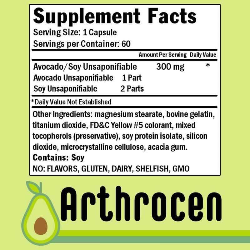 Arthrocen Joint Health Supplement 300Mg Avocado Soy Unsaponifiable NonGMO Dairy Free Gluten Free  Shellfish Free 60 Day Supply One Capsule Per Day 2 Months - Image 5