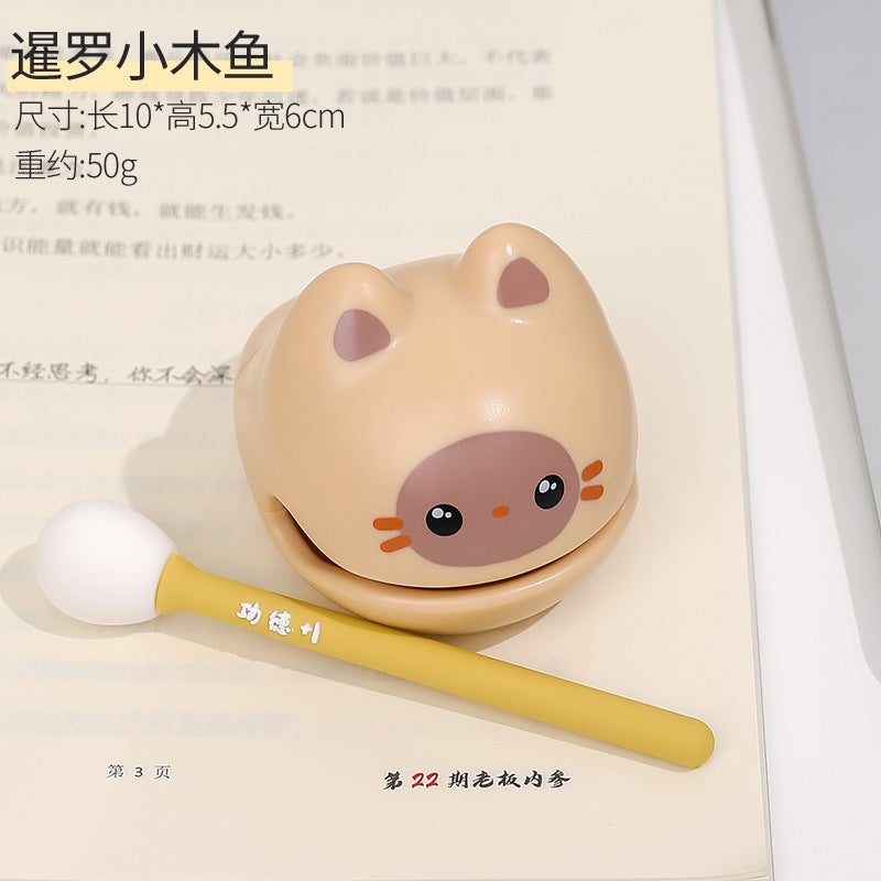 Cute Emotion Lotus Figurine Desk Decor Siamese cat-small wooden fish 