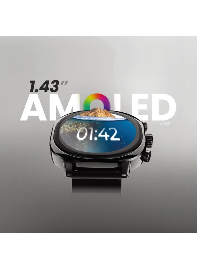 HiFuture HiFuture AIX Stainless Steel Smartwatch, 1.43" AMOLED Display, Wireless Calling, Health Monitoring, 10-Day Battery Life, IP67 Waterproof - Black  - Image 2