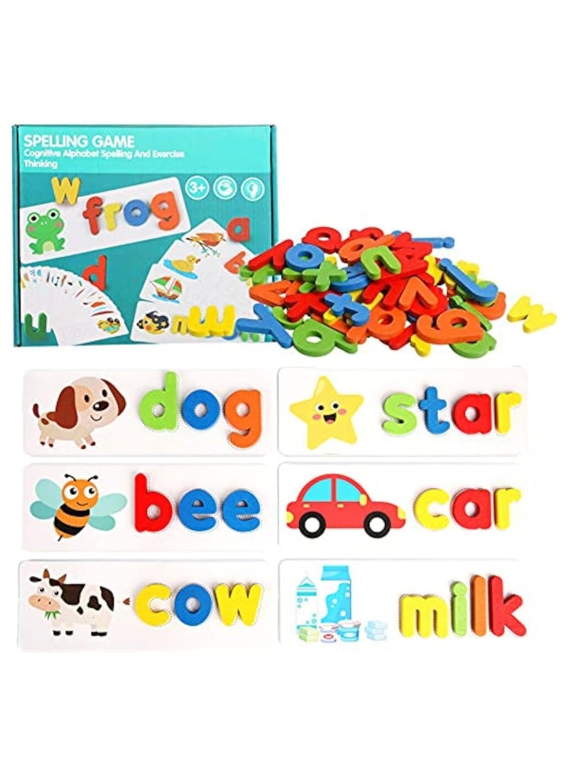 Toworld See and Spelling Learning Toy, Matching Letter Games Sight Word Flash Cards Montessori Wooden Educational Toys Gifts for Preschool Kindergarten Kids Boys Girls 3 4 5 Years Old - Image 1
