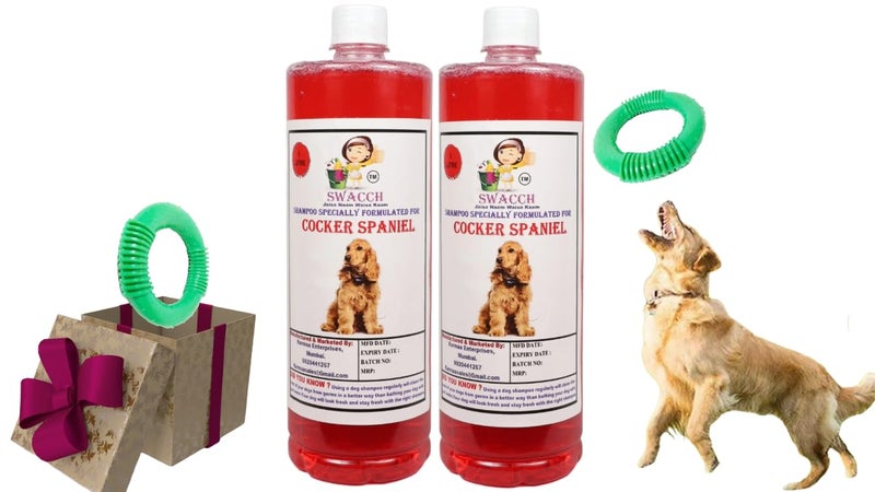 swacch Shampoo | Puppy Safe Shampoo | Cocker Spaniel Dog Shampoo 1 Litre Pack of 2 Strawberry + | O PVC Ring Rubber Chew Toy | Teething Chew Toy I Dental Teething I Durable I Combo Pack - Image 1