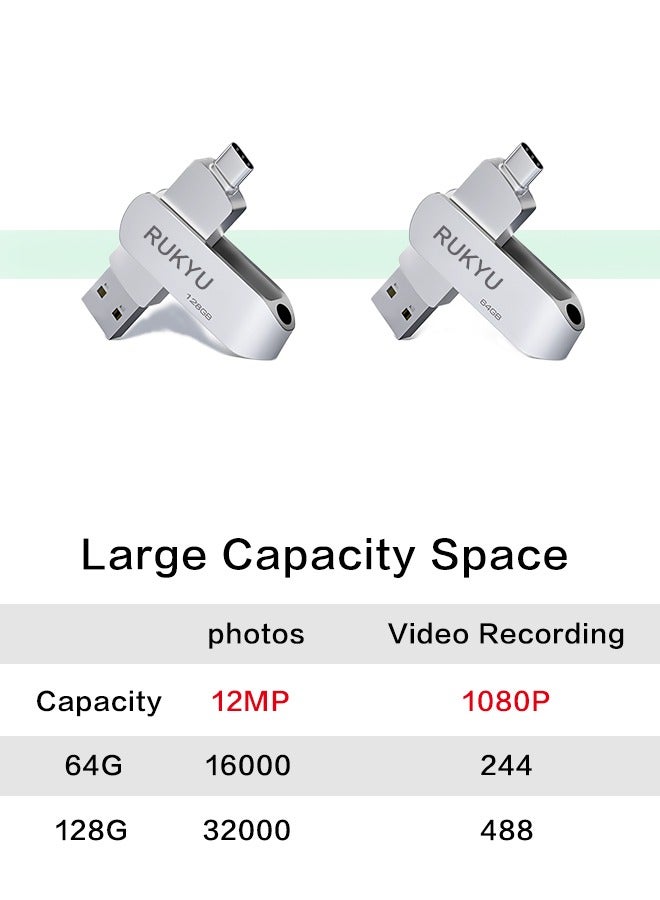 RUKYU 64G Compatible USB3.0/2.0+Type-c Dual Interface USB Flash Drive, High-Speed Storage, Read Up to 150MBps Read, Write Up to 60MBps  360-degree Rotating Protective Cover, Compatible with Computers, Tablets, Type-c Mobile Phones, Cars, Audio, TVs (64GB) - Image 2
