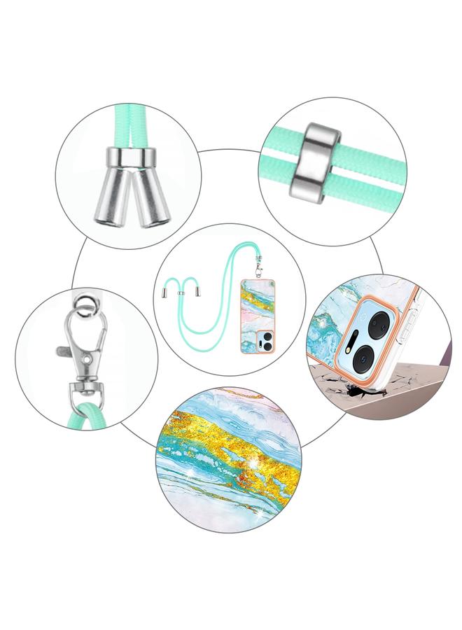 S-TOP Case For Honor X7a Electroplating Marble Dual-side IMD Phone Case with Lanyard - Image 4