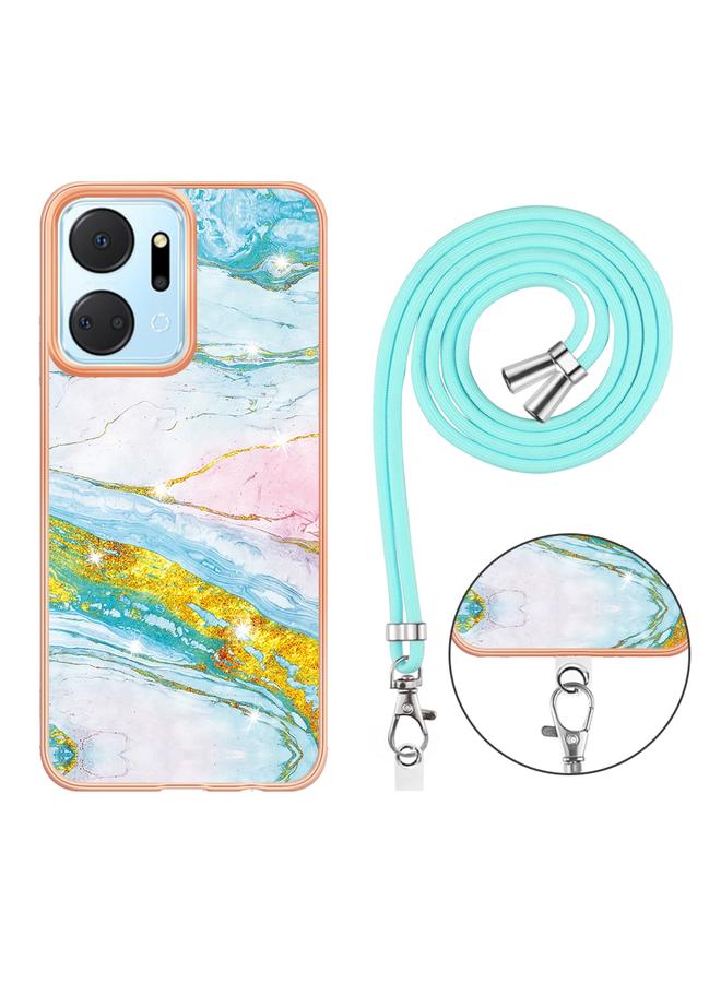 S-TOP Case For Honor X7a Electroplating Marble Dual-side IMD Phone Case with Lanyard - Image 2
