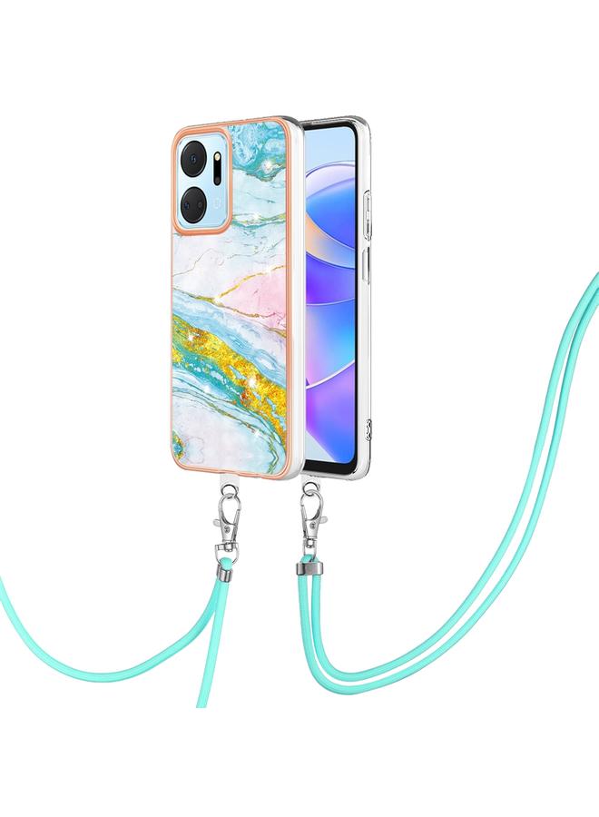 S-TOP Case For Honor X7a Electroplating Marble Dual-side IMD Phone Case with Lanyard - Image 1