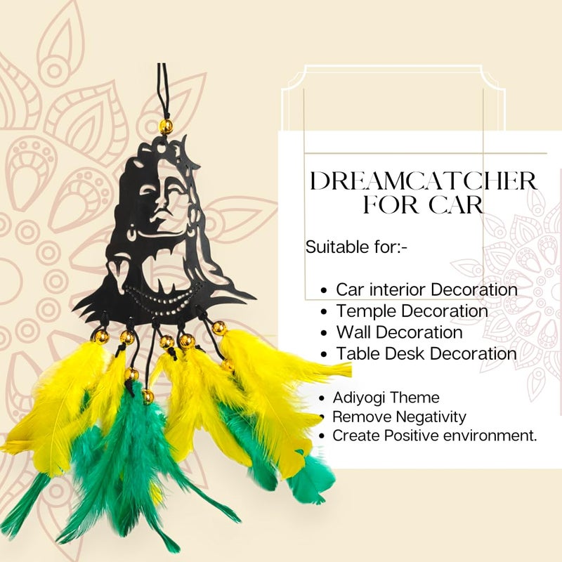 Jiyu Creation Car Hanging Ornament adiyogi Yellow rama Dream Catcher for Positive Energy Rearview Mirror Charm Home and Temple Decor Durable Acrylic with Original Feathers - Image 4