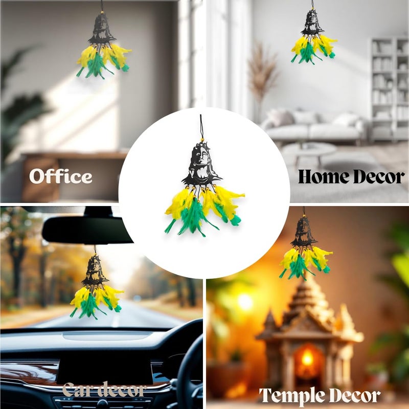 Jiyu Creation Car Hanging Ornament adiyogi Yellow rama Dream Catcher for Positive Energy Rearview Mirror Charm Home and Temple Decor Durable Acrylic with Original Feathers - Image 3