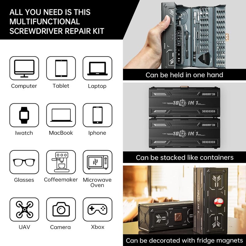 JAKEMY Small Electric Screwdriver Set JAKEMY Smart 3 Torque Cordless Screwdriver Kit Compact Power Screwdrivers with 160 Precision Bits for Computer Laptop iPhone PS5 Xbox Watch Jewelry Eyeglasses  - Image 2