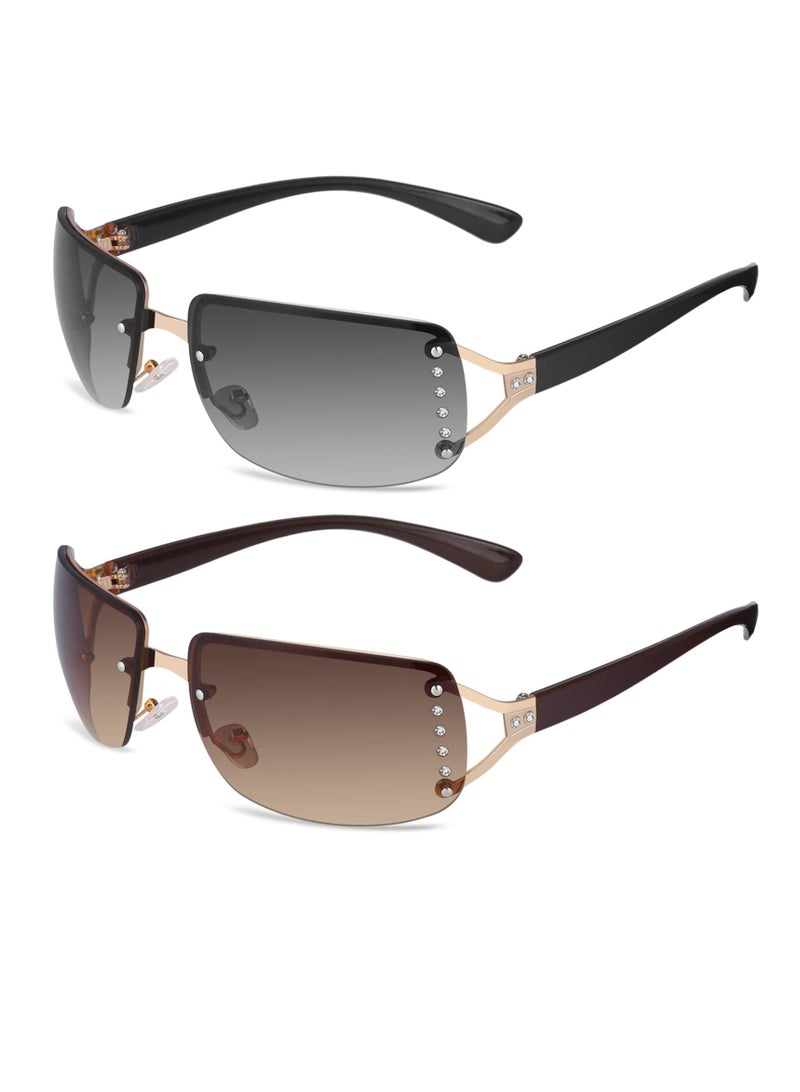 SOLARAE Rimless Rectangle Sunglasses for Women Men, Tinted Frameless Square Glasses, Chic Summer Glasses Shades, UV400(2 Pairs) - Image 1