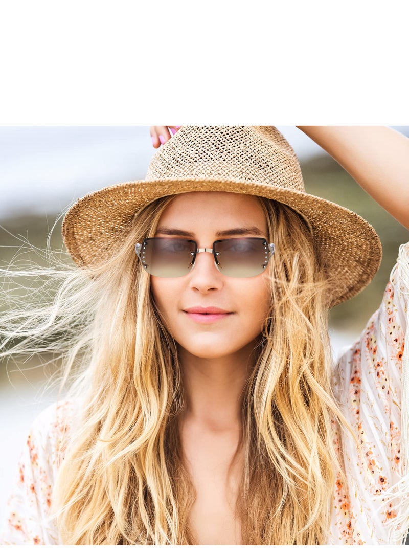 SOLARAE Rimless Rectangle Sunglasses for Women Men, Tinted Frameless Square Glasses, Chic Summer Glasses Shades, UV400(2 Pairs) - Image 5