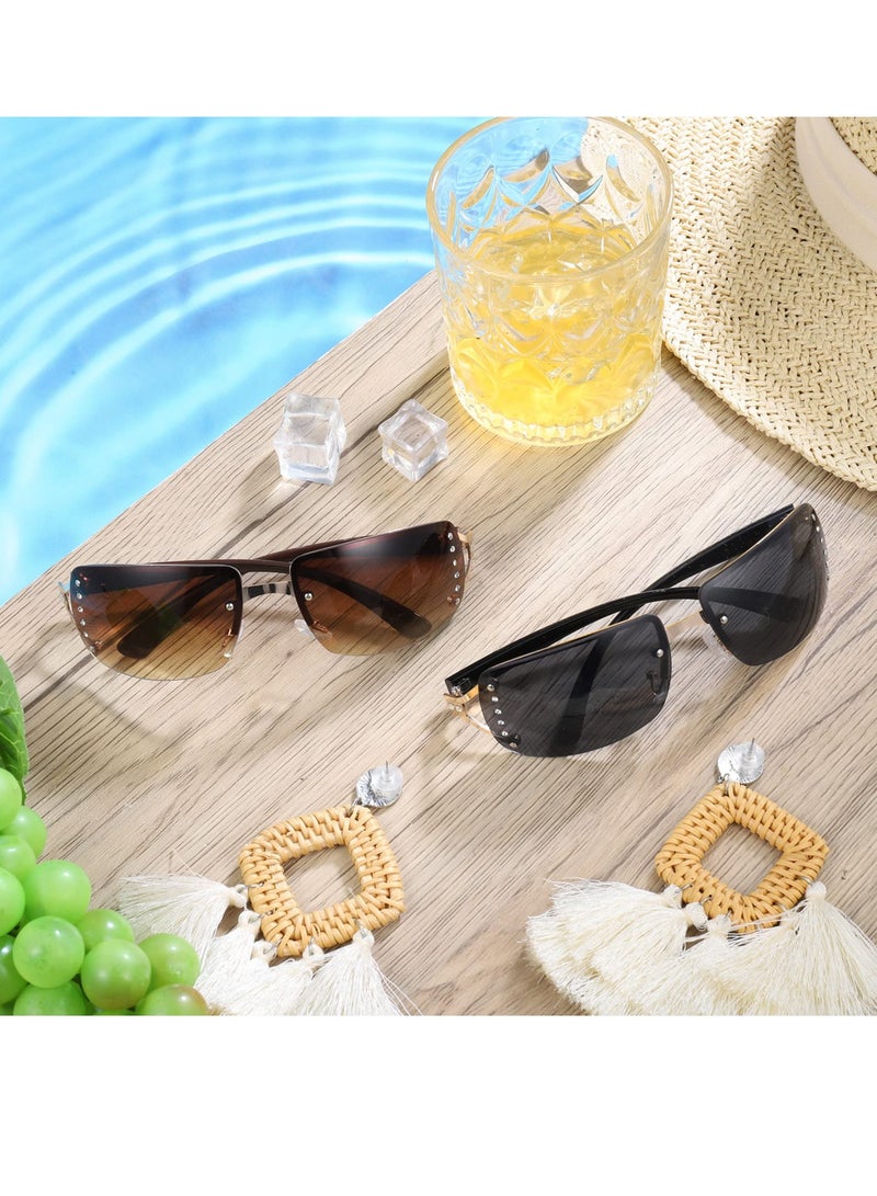 SOLARAE Rimless Rectangle Sunglasses for Women Men, Tinted Frameless Square Glasses, Chic Summer Glasses Shades, UV400(2 Pairs) - Image 4