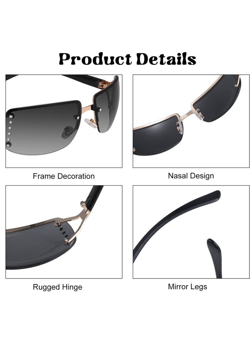 SOLARAE Rimless Rectangle Sunglasses for Women Men, Tinted Frameless Square Glasses, Chic Summer Glasses Shades, UV400(2 Pairs) - Image 2