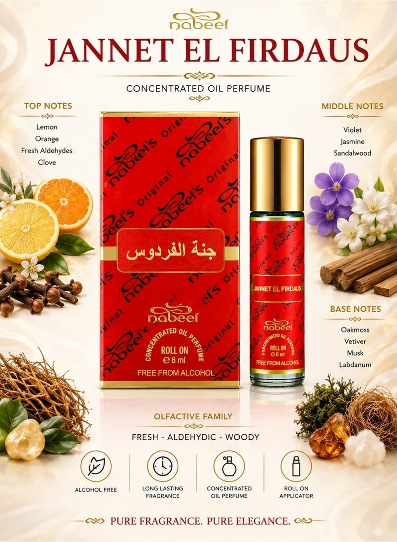 Nabeel Pack of 6 Nabeel Jannet El Firdous Roll-On Oil Perfume 6 ML – Oriental Floral Musky Arabic Attar - Image 3