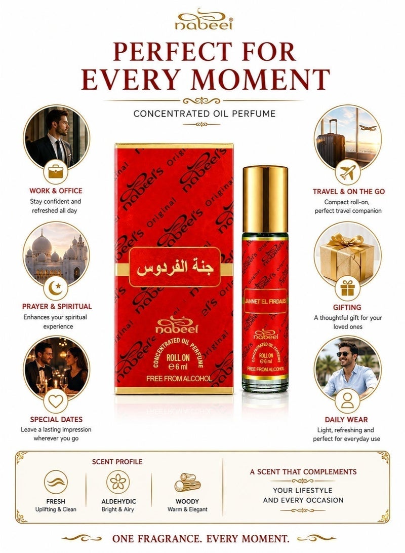 Nabeel Pack of 6 Nabeel Jannet El Firdous Roll-On Oil Perfume 6 ML – Oriental Floral Musky Arabic Attar - Image 5