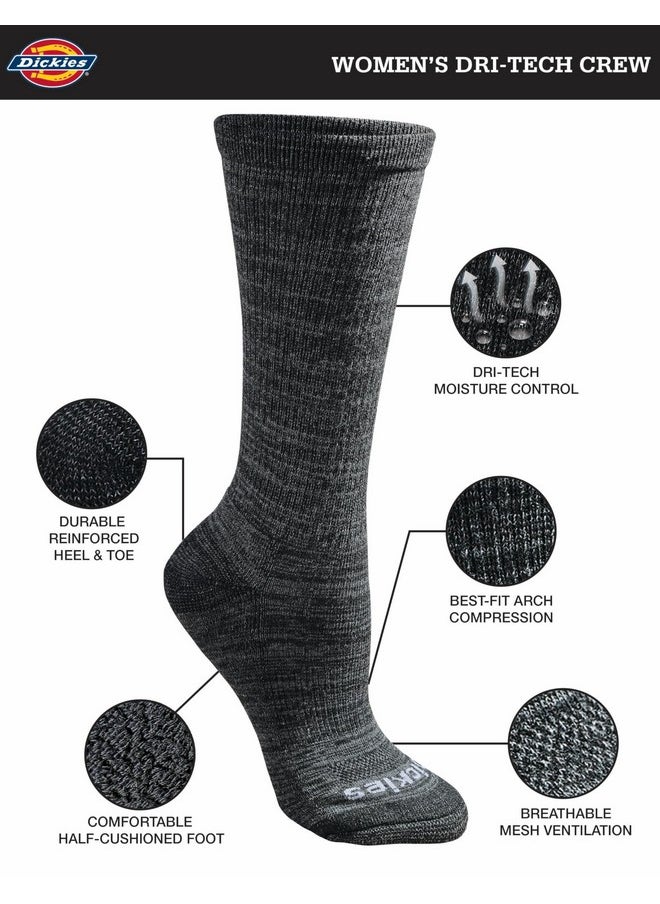 Dickies - Dickies womens Dri-tech Moisture Control Crew Multipack Socks, Black Stripe (6 Pairs), Shoe Size 9-13 US - Image 1