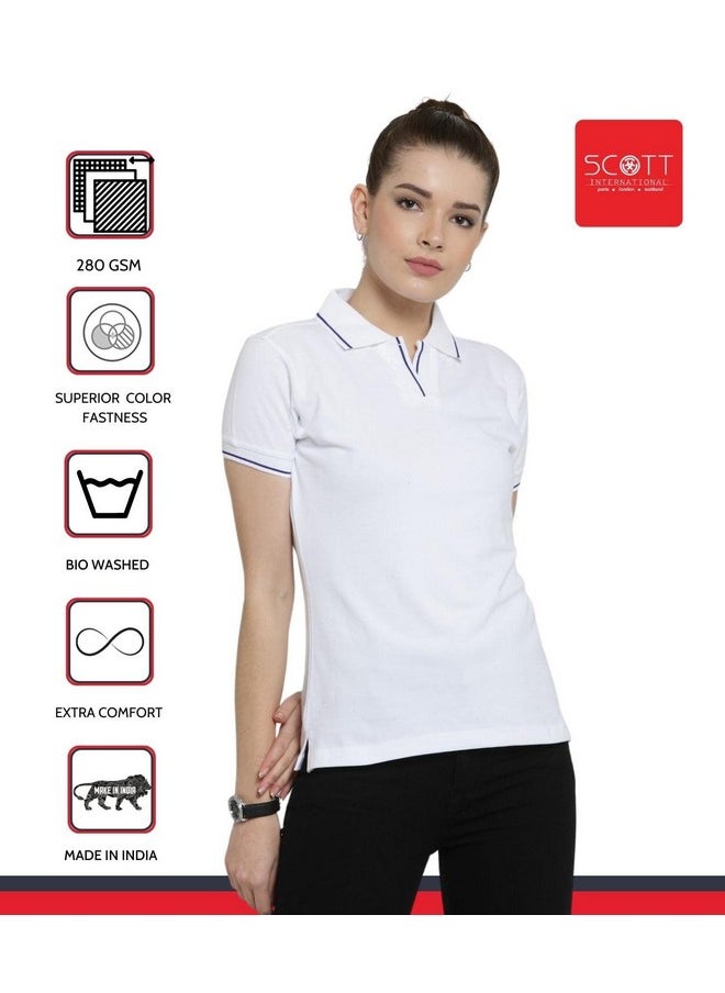 Scott International - تي شيرت بولو نسائي من Scott International مصنوع من القطن العضوي النقي بنسبة 100% (lsp10l، أبيض) - Image 1