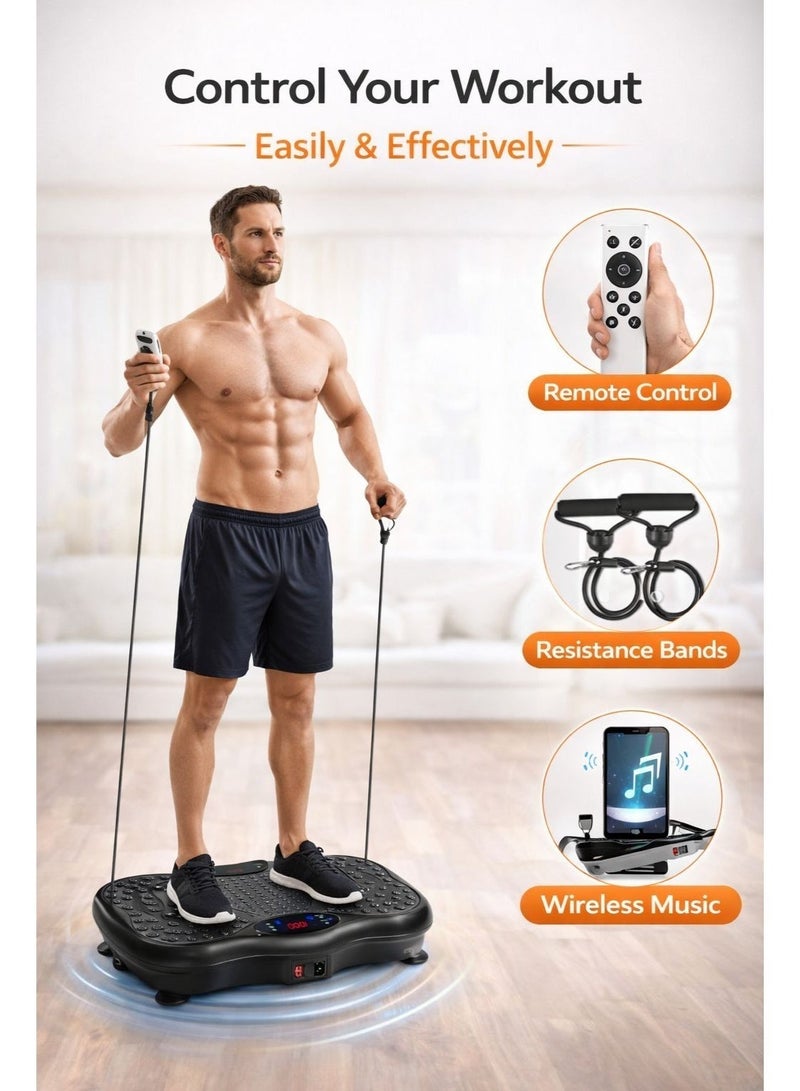 Vibration Fitness Exercise Platform with Remote Control & Resistance Bands – Body Shaping Vibration Plate for Fat Burning, Muscle Strengthening & Balance Training – Home Workout Machine - Image 2