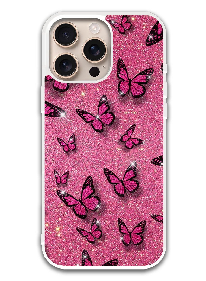 Theodor Protective Case Cover For APPLE IPHONE 16 Pro Max Pink Butterflies (White Bumper) - Image 1
