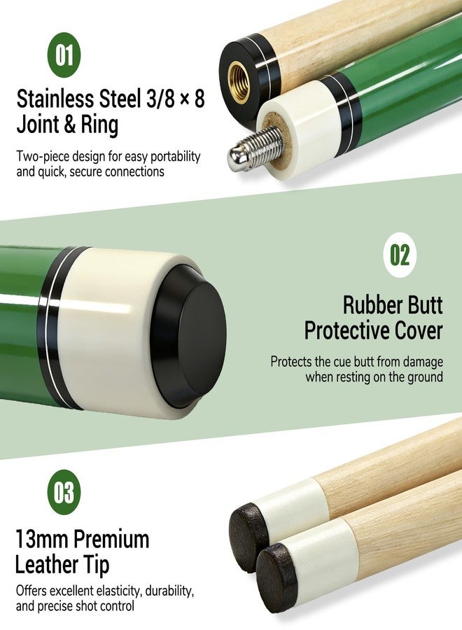 HMQQ 58" Pool Cue Stick Set (2/4/6 Pack), 2-Piece Billiard Cue with 13mm Tip, Multi-Color & Unique Pattern Design, Durable House Cue for Bar, Home & Pool Hall - Image 4