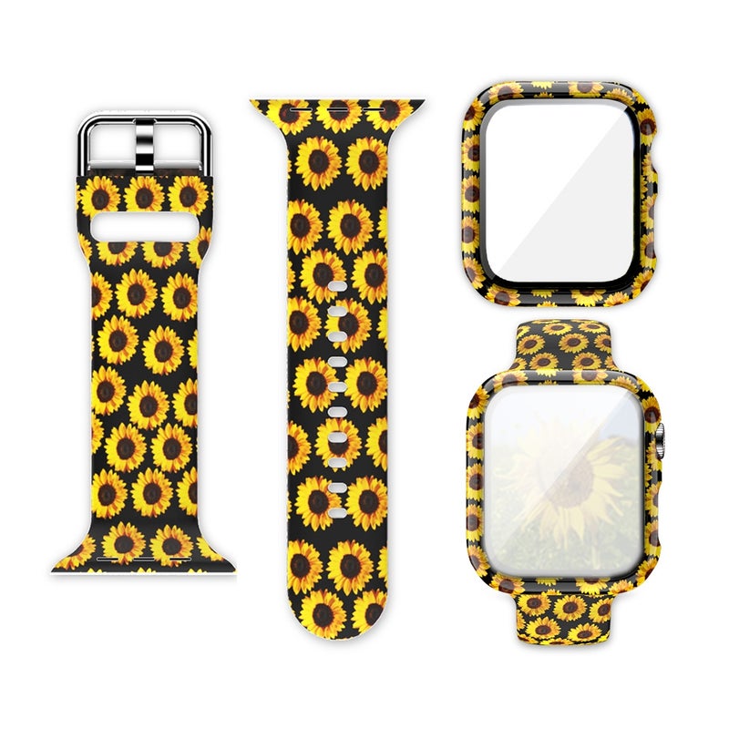 CHOiCE Silicone Printing Integrated Watch Case Watch Band For Watch Series 6 / 5 / 4 / Watch SE 44mm(Sun Flower) - Image 1