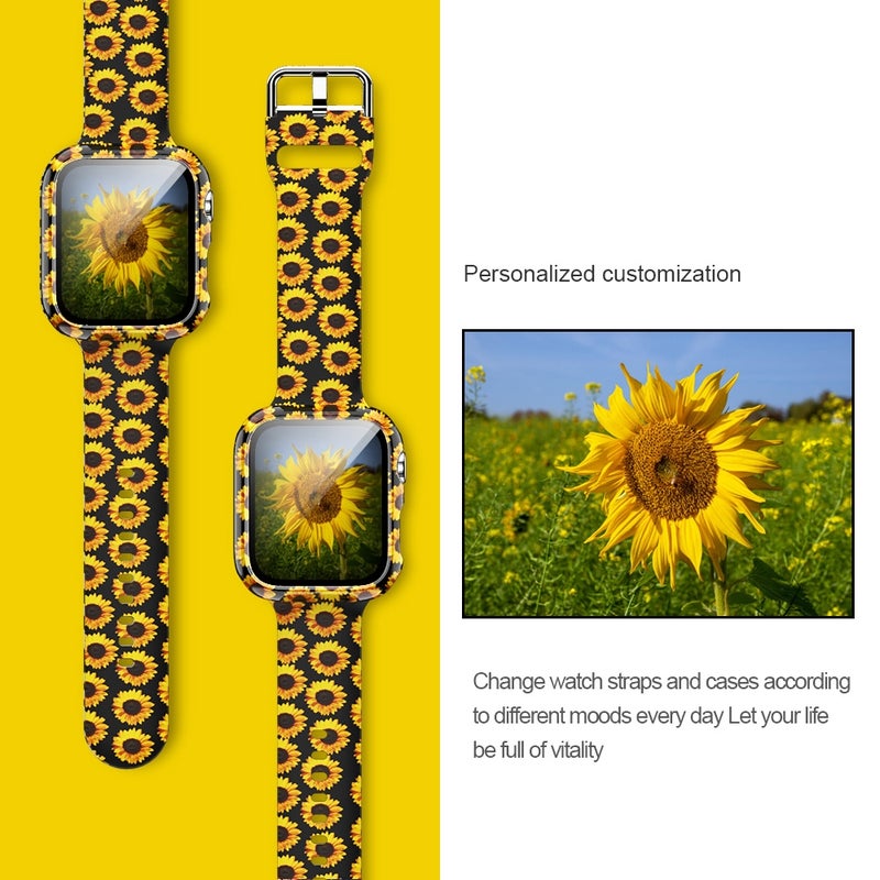 CHOiCE Silicone Printing Integrated Watch Case Watch Band For Watch Series 6 / 5 / 4 / Watch SE 44mm(Sun Flower) - Image 2