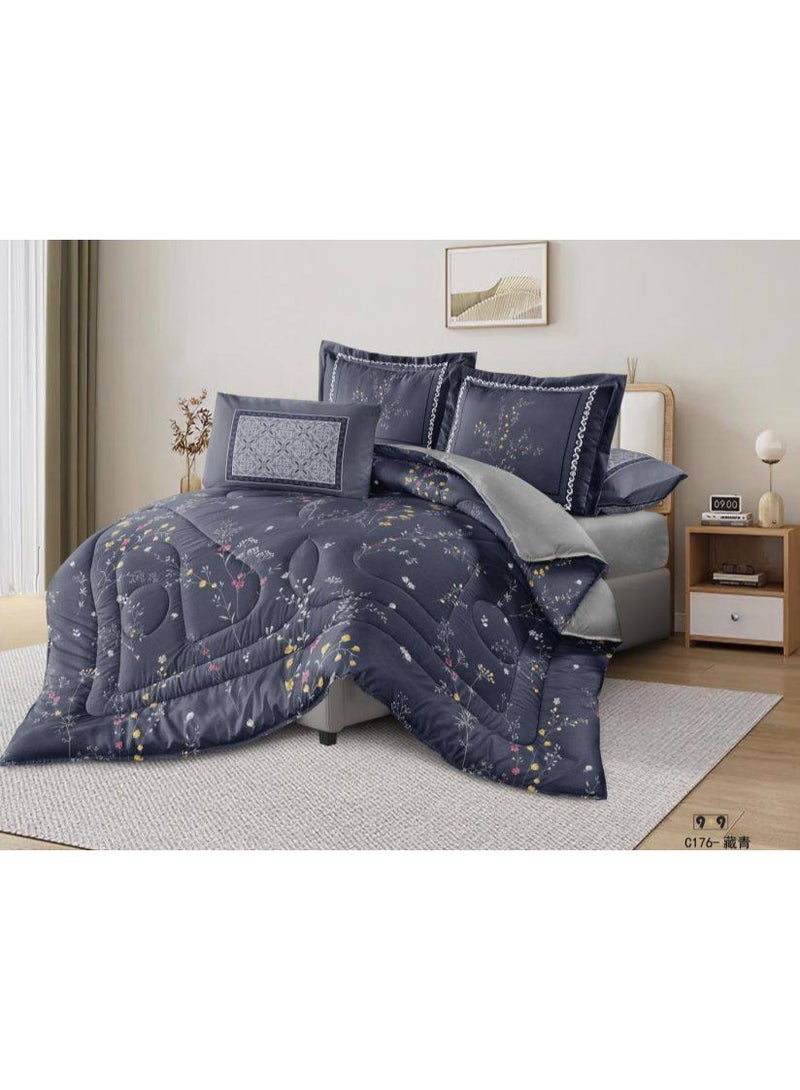 طقم سرير ملكي فاخر (6 قطع) – غطاء لحاف ناعم وقابل للتنفس 220x240 سم من القطن